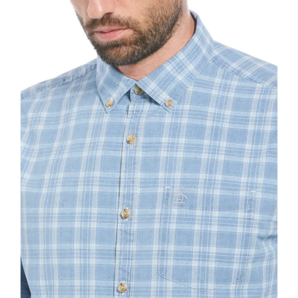 Original Penguin Cotton Indigo Plaid Print Button-Down Shirt